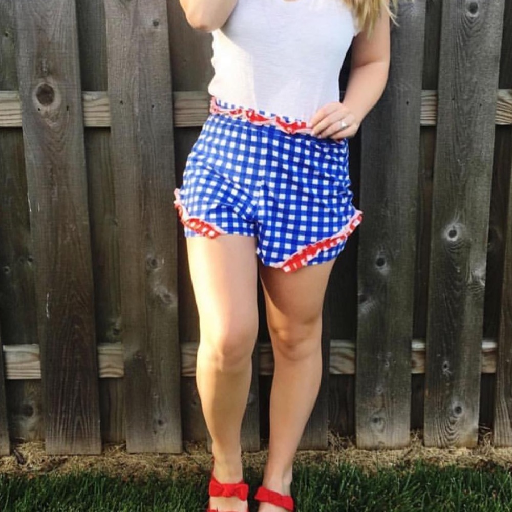 Asos red white and blue gingham shorts